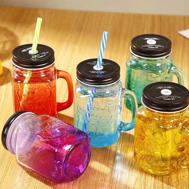 Wholesale Clear 300ml 450ml 500ml 600ml Glass Mason Jar Drink Glass Candle Glass with Handle