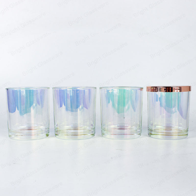 Luxury 30cl Rainbow Iridescent Jar Candle Votive Holders with Metal Lid