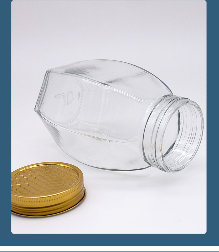 500g 1000g Hexagon Shape Glass Honey Jar with Sealing Lid