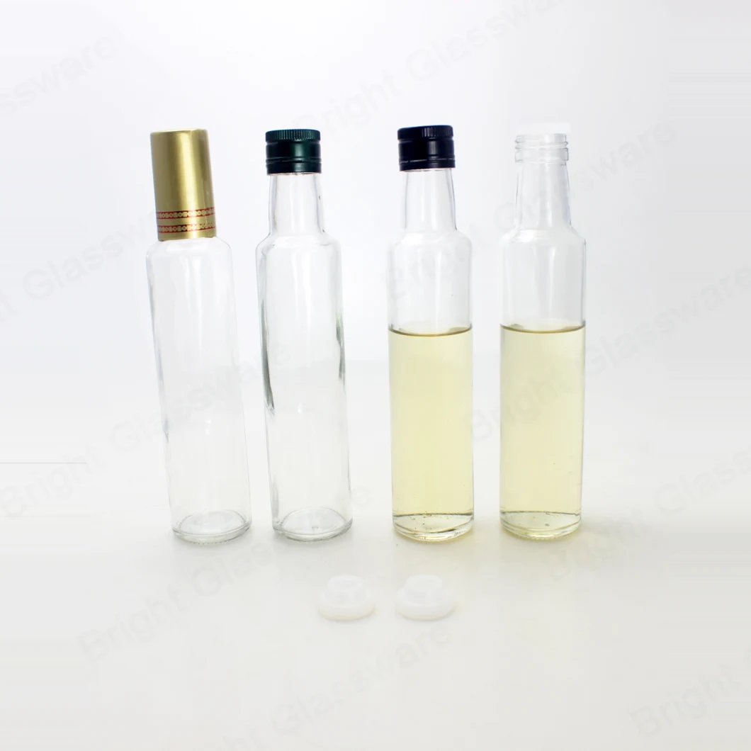 Tall Round 250ml Clear Glass Olive Oil Bottle with Airtight Cap