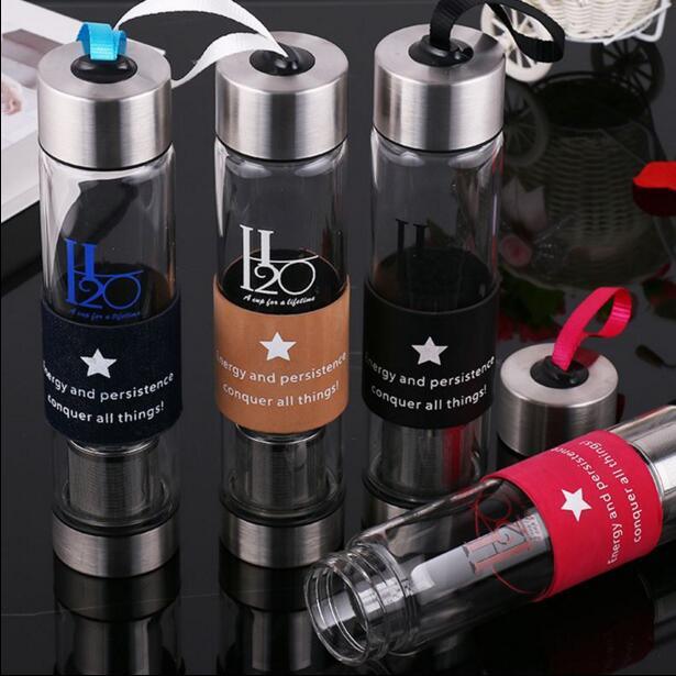 Colorful 450ml Portable Glass Bottle Glass Water Bottle