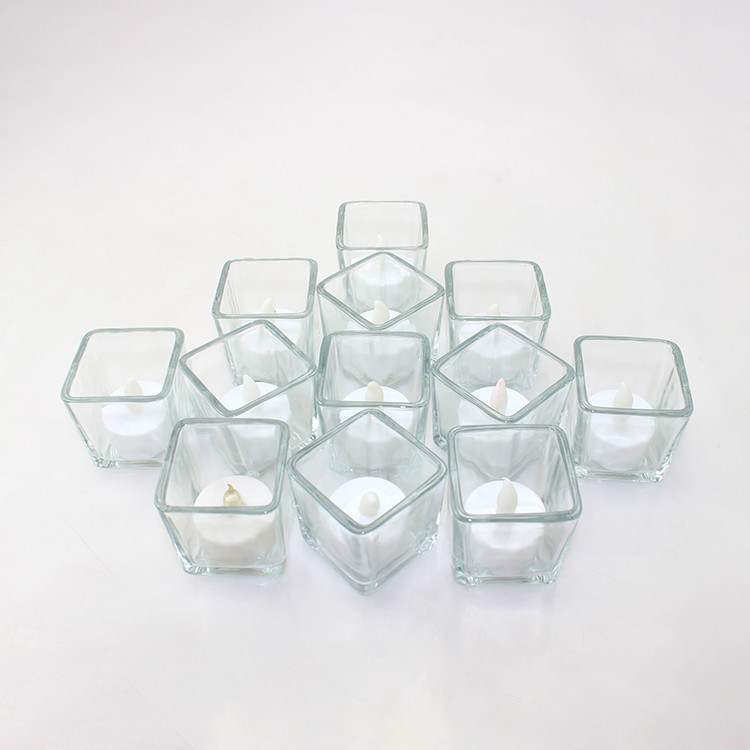 Square Short Crystal Transparent Glass Candle Holder Jars for Home Decoration