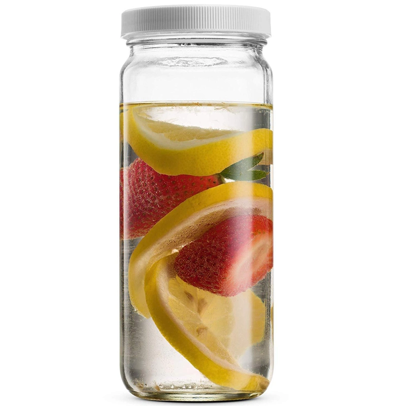 16oz Long Thin Round Shape Glass Jar for Food Storage Fruit Tea Glass Bottle