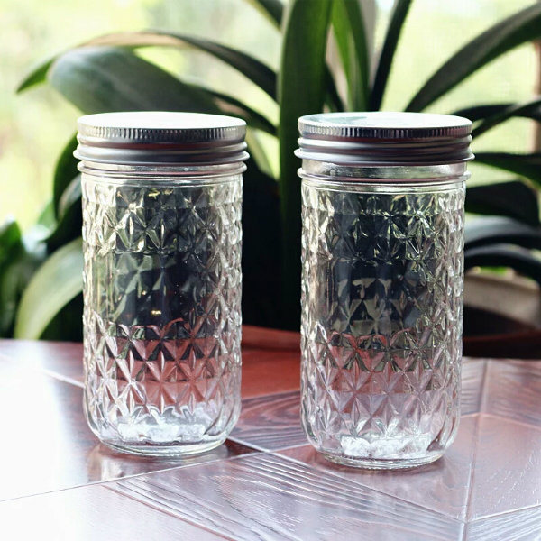 16oz Diamond Clear Glass Mason Mug with Metal Lid