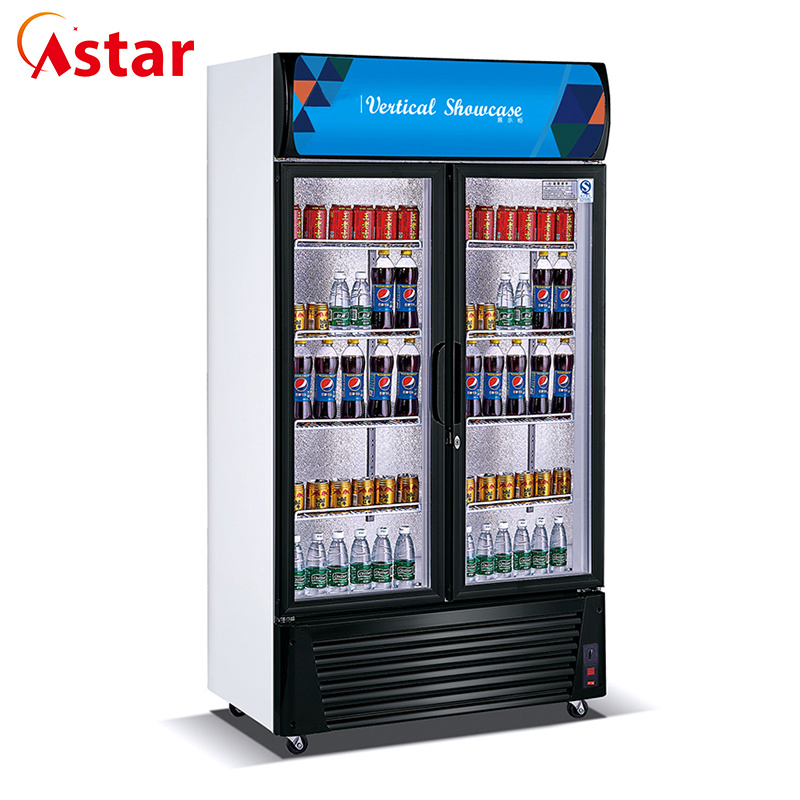 Vertical Commercial Refrigerator Open Glass Door Beverage Showcase