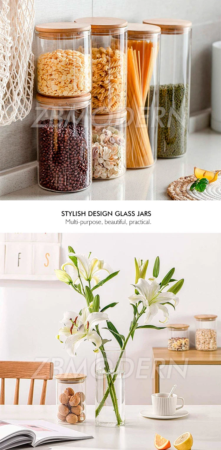 Glass Food Storage Jars Containers High Borosilicate Glass Cookies Jars with Bamboo Lid Set Airtight Canisters