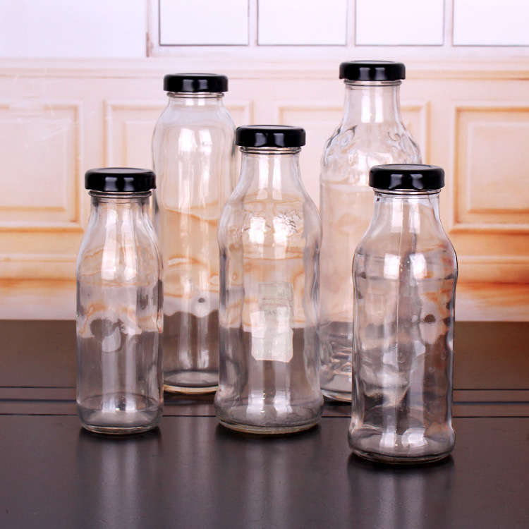 300ml Clear Glass Juice Bottles Drinking Bottle with Metal Lid