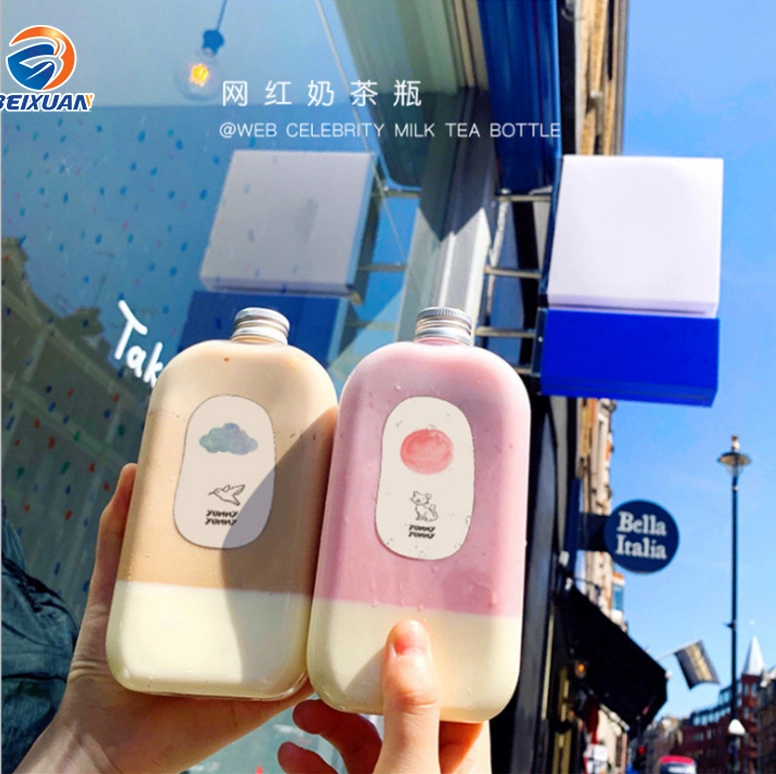 Flat Square Bottle Beverage Bottle Disposable Milk Tea Bottle Pet Plastic Juice Bottle