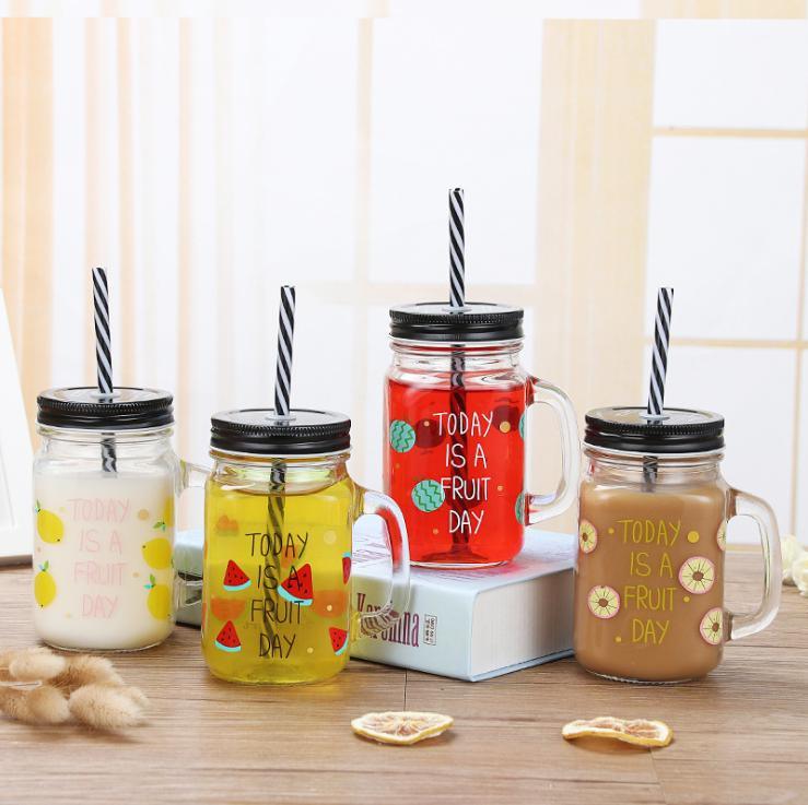 Wholesale Transparent 600ml Mason Jar Mugs Fruit Beverage Mason Jar Cups