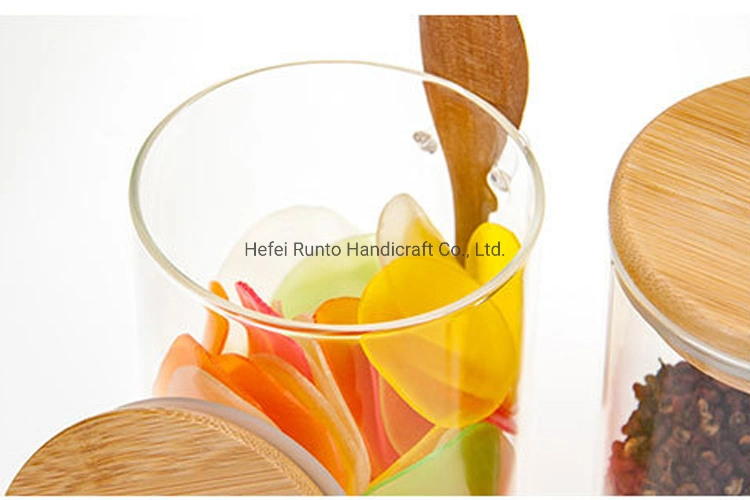 Food Grade Tiny Spice Glass Jar with Bamboo Lids Small Wooden Spoon Delicate Storage Glass Jar