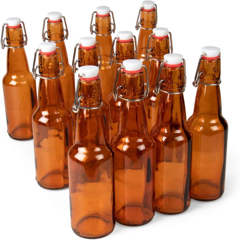 11oz Glass Juice Bottle Amber Glass Beer Bottles with Airtight Seal with Swing Top