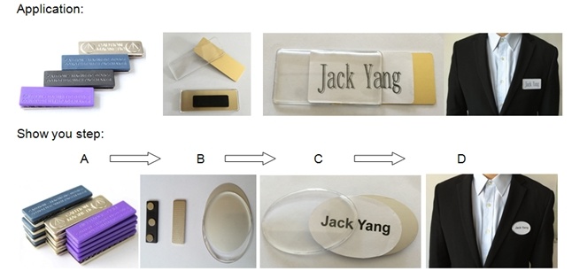 Blank Plastic Cover Magnetic Name Tag Badge with Magnet Backing