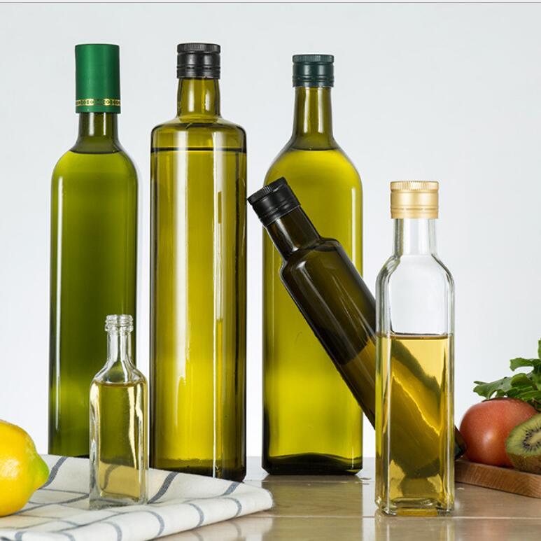 Empty Square Dark Green Cooking Olive Oil Glass Bottle