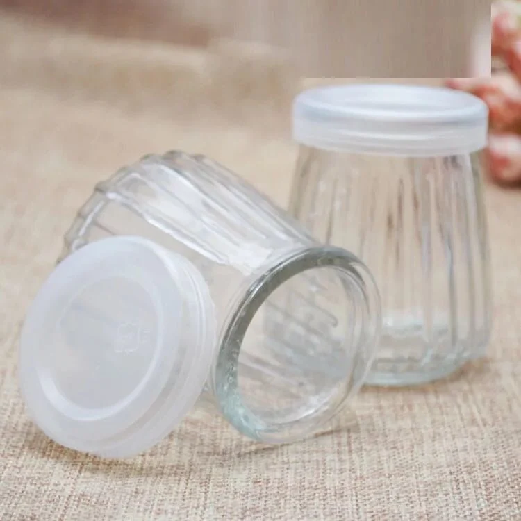 Clear Vertical Stripe 100ml/150ml/200ml Ice Cream Yogurt Jam Glass Jar with plastic Lid