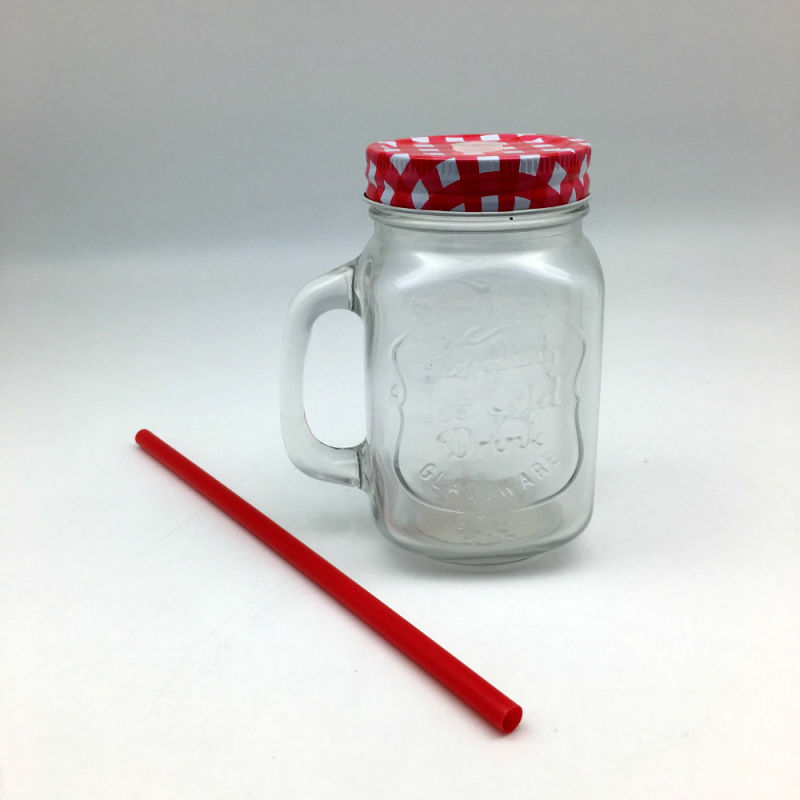 Glass Mason Mug Mason Jars Drinking Beverage Jars with Straws Handle