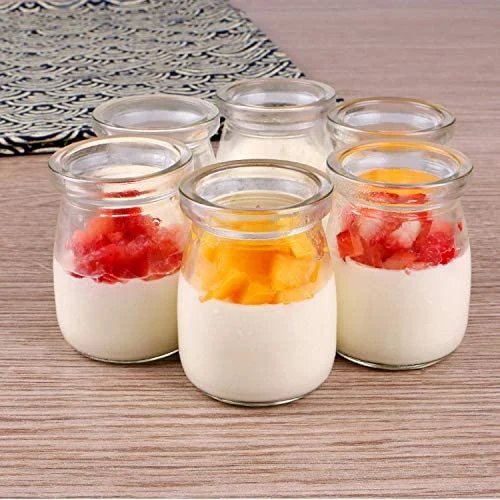 100ml 200ml Clear Glass Bottles with Pretty Black Lids Small Glass Jars for Yogurt Pudding