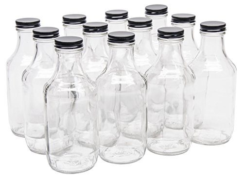 Glass Sauce Bottle - with 38mm Black Plastic Lids