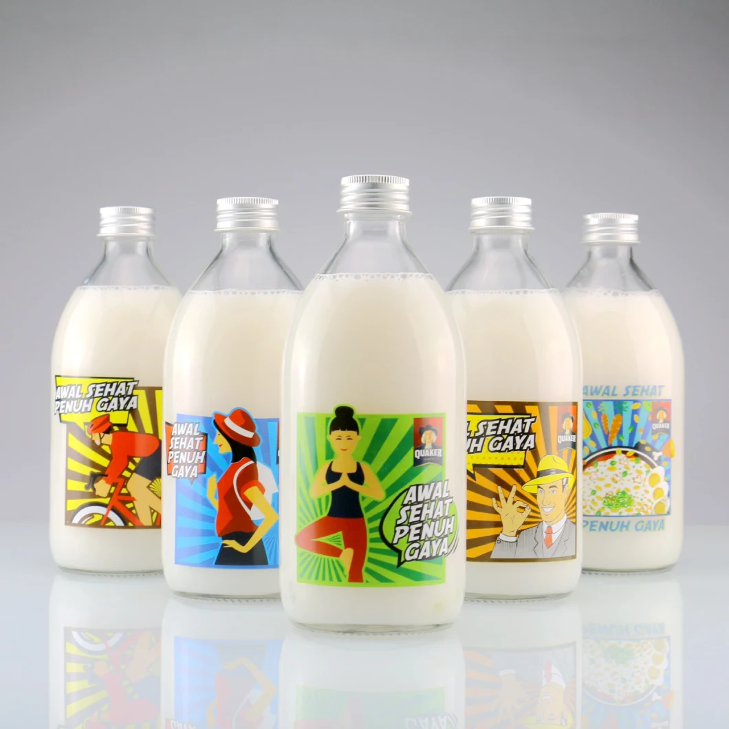 Top Quality Glass 300ml 500ml Octagonal Orange Juice/ Milk Drinking Bottles with Metal Caps