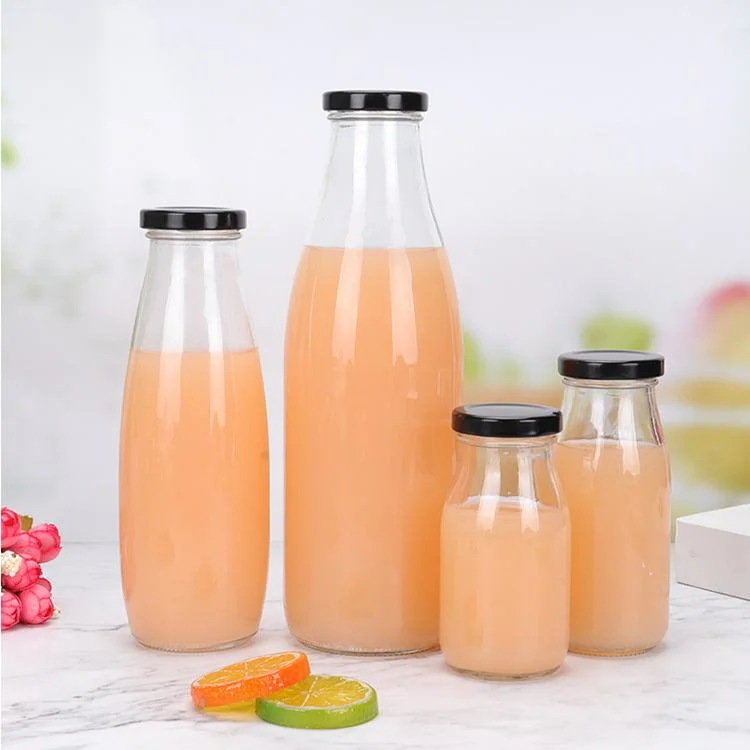 Best Price Round Drinking Glass Milk / Juice Bottle Steel Lids