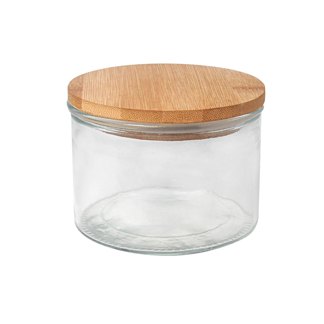 Food Storage Canister Airtight Round Bamboo Lid Glass Jar Glass Container with Wood Lid