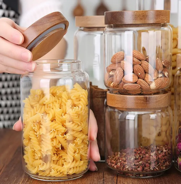 Glass Jar with Wooden Lid Glass Tea Jar Storage Food Jar Clear Glass Jar