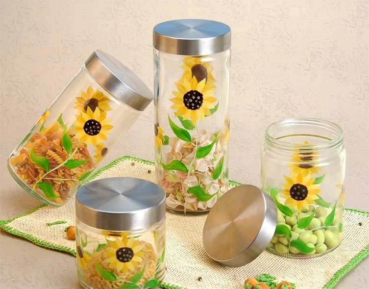 Air Tight Glass Jar Storage Cookie Candy Food Glass Jars with Decorative Stainless Lid