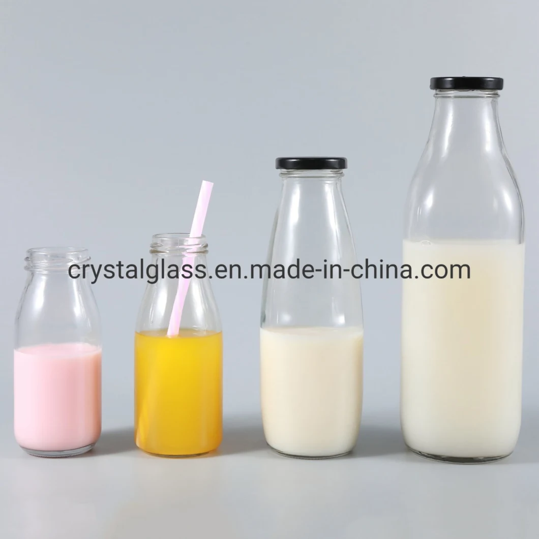 Clear Juice Milk Glass Bottle with Screw Lug Lid Cap 300ml 500ml 1000ml