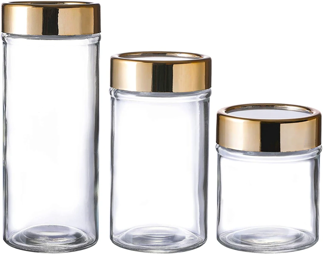 Glass Food Container Glass Storage Jars with Airtight Metal Gold Lids