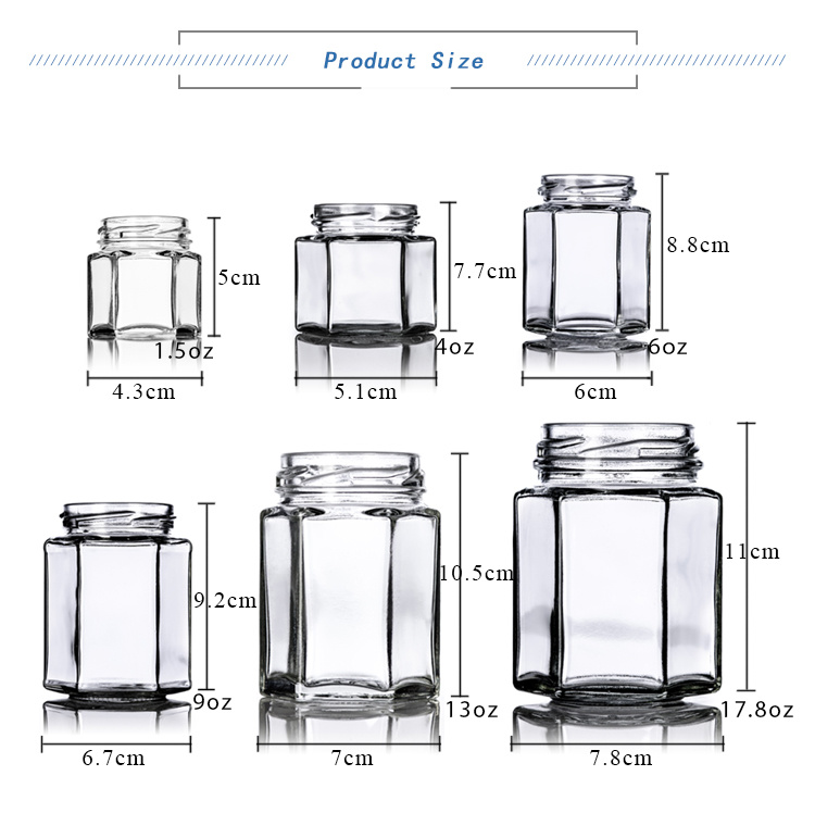 Storage Hexagon Glass Jars with Metal Lug Lid