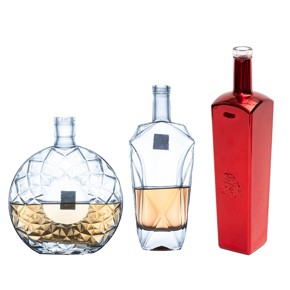 Accpet OEM Premium Delicate Durable Clear Super Flint Glass Material Round Liquor Bottle for Liquor