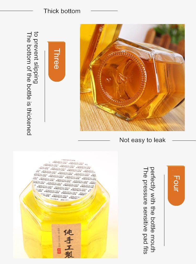 Hexagon Food Storage Container Glass Honey Jar 100ml 180ml 280ml 380ml 730ml