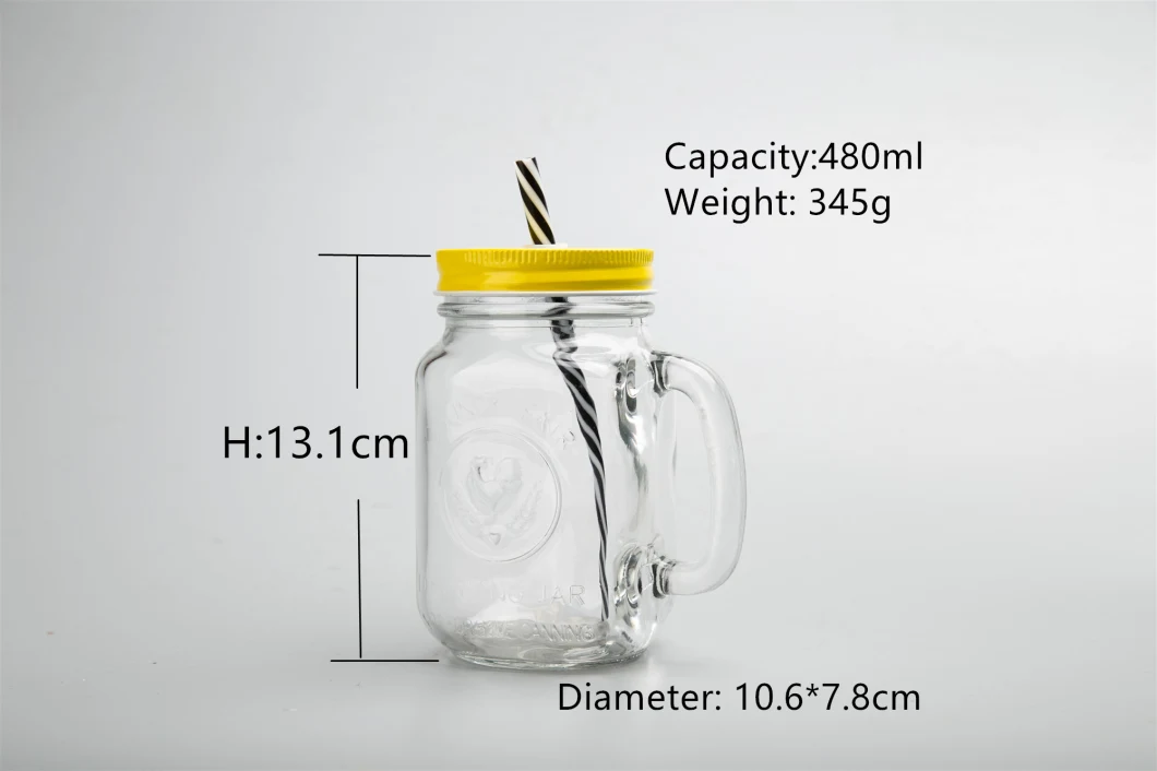 Embossd Glass Cold Drinking Mason Jars Aluminum Lid and Straw