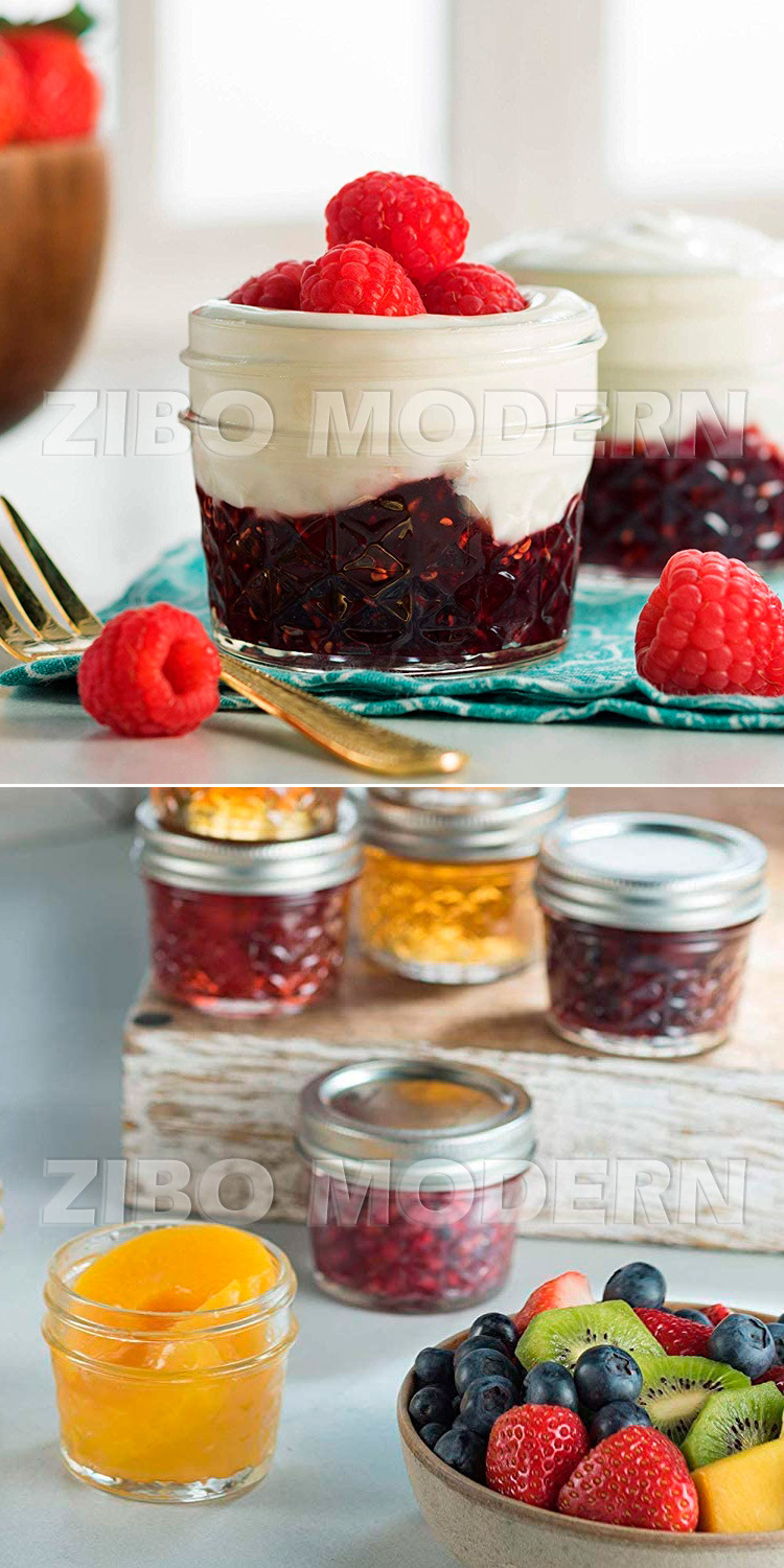 Mini Quilted Crystal Jelly Jars 4 Oz Regular Mouth Mason Jars with Airtight Lids and Bands