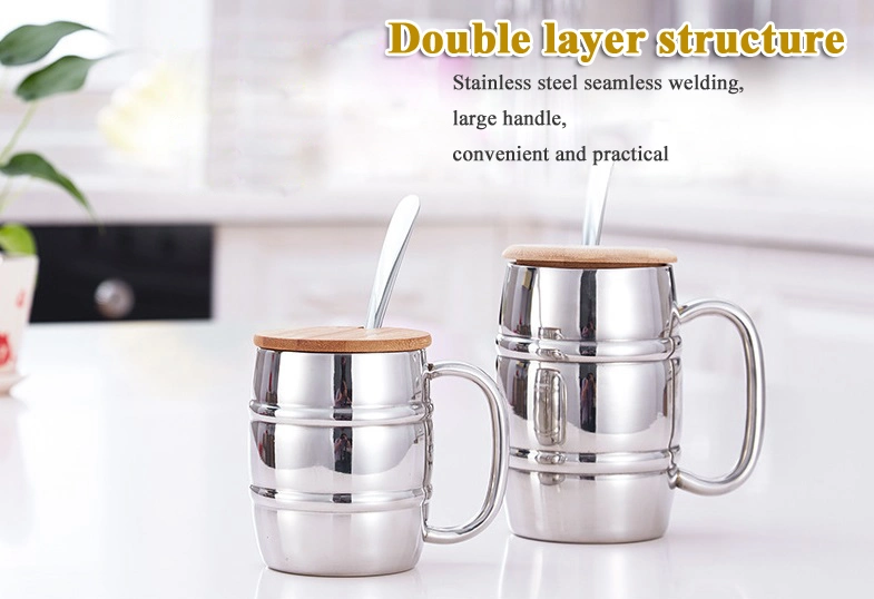 Best Selling Sublimation Beer Mug Barrel Shape Stainless Steel Beer Mug Double Wall Cup Fashion Classic Mug