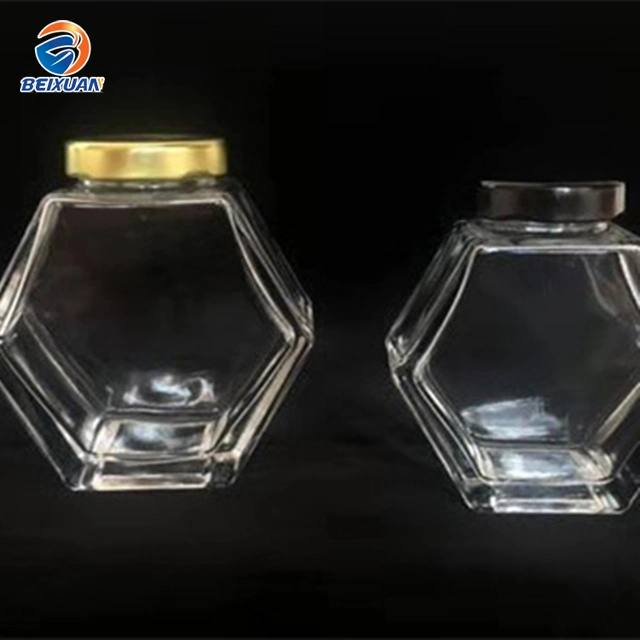 Hot Sale Wholesale 380ml Hexagon Glass Honey Jars with Tinplate Cover