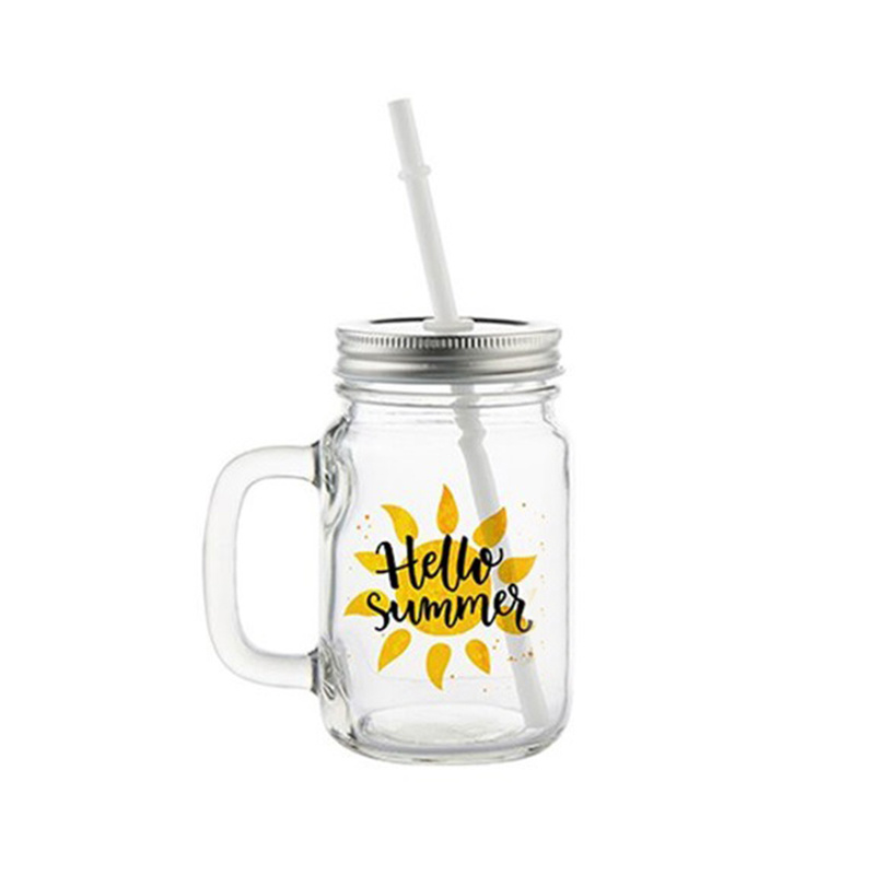 Summer Hot Sale Sublimation Mason Jar Glass Mug with Straw