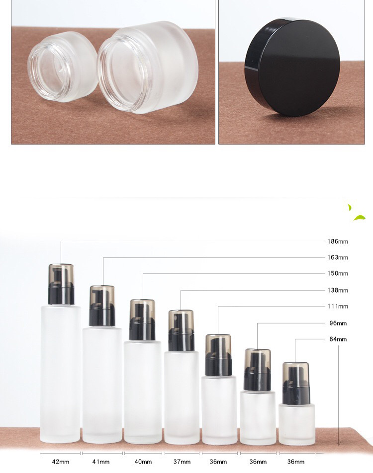 Cosmetic Set in Black Caps and Frosted Glass for Skin Care