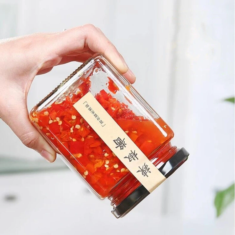 50ml-730ml Square Bee Honey Jam Glass Jar with Metal Lid