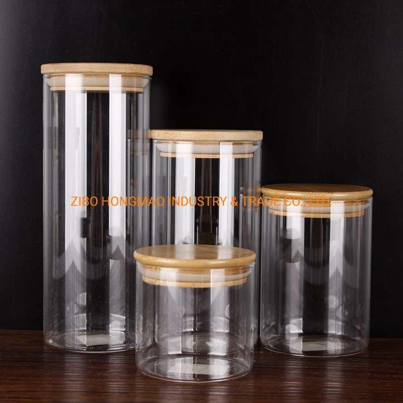 Best Selling Cylinder Borosilicate Glass Airtight Storage Jar with Bamboo Lid 1000ml