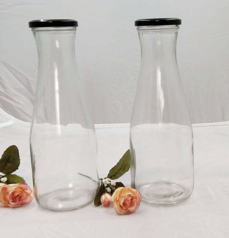 Wholesale 1000ml 1500ml Glass Juice Milk Bottle with Metal Lid