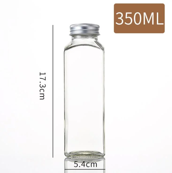 Clear Glass Square Bottles with Aluminum Lid Beverage Glass Packing