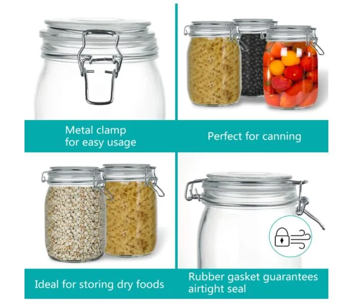 Airtight Glass Jar with Clip Top Lid for Storing Jam