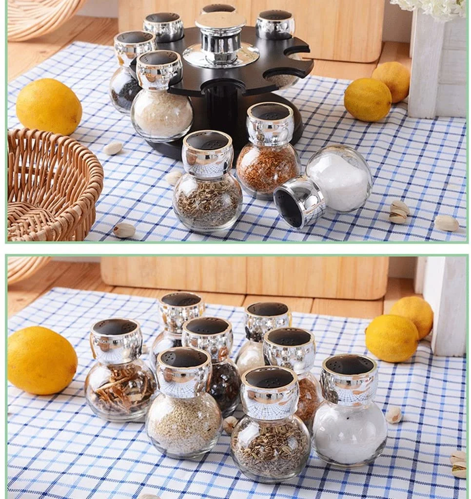 Rotating Glass Seasoning Bottle Glass Seasoning Jars for Household Kitchen Storage