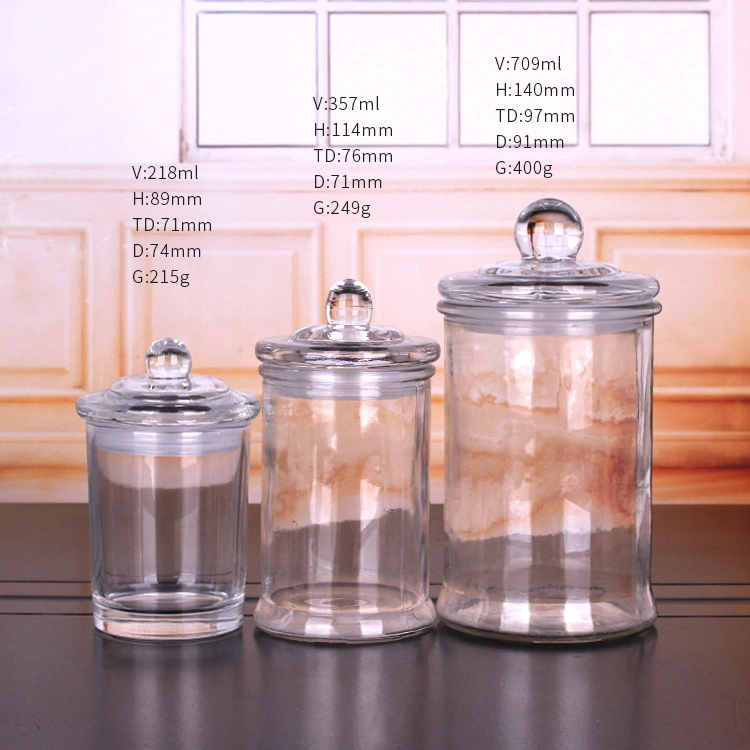 Hot Sale 350ml Empty Clear Glass Candle Jars with Glass Lid