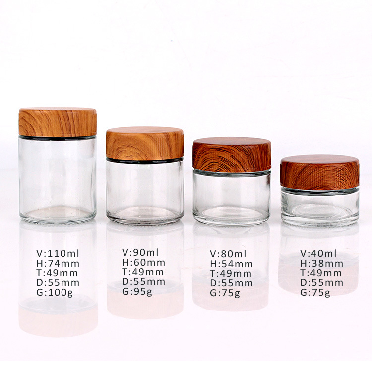 110ml Round Transparent Cosmetic Glass Jar with Plastic Cap