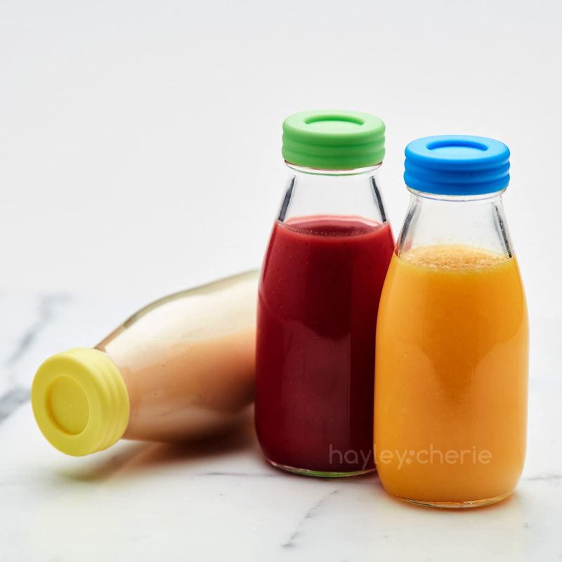 10oz Glass Milk Bottles with Colorful Leak Proof Lids for Drinking