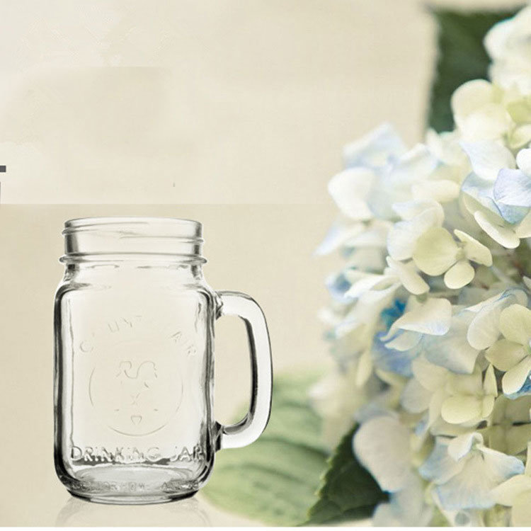 Hot Sale Glass Mason Juice Beverage Jar with Handle