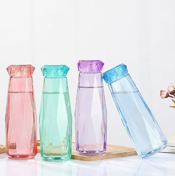 Wholesale Clear Private Label BPA Free Water Bottle Diamond Lid Gym Sports Bottle Glass Water Bottle