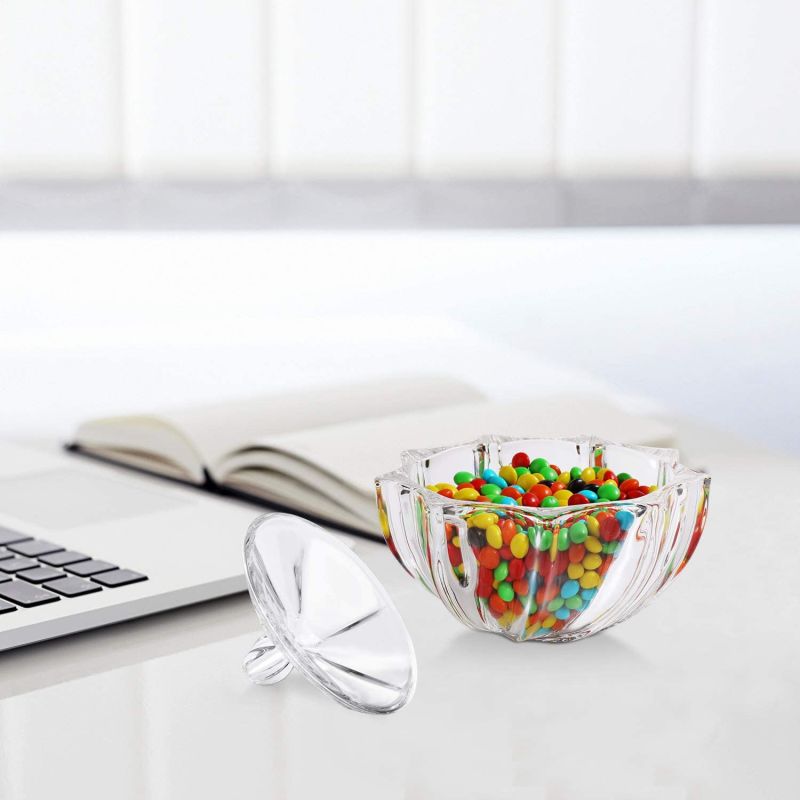 Crystal Glass Candy Jar Glass Sugar Bowl for Home Kitchen Office Table