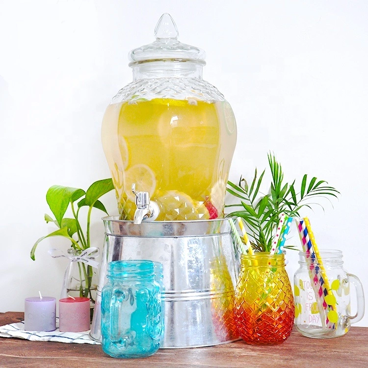 Factory Price Wholesale Custom Juice Glass Jar with Tap Glass Beverage Dispenser